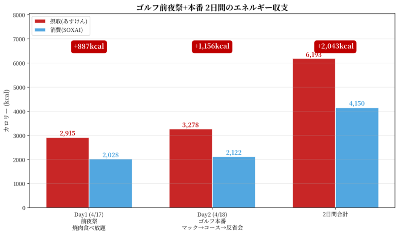 2日間の摂取vs消費バランス
