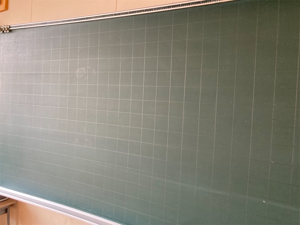 黒板に75mmのマス目を書いた完成形