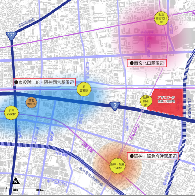 アサヒビール西宮工場跡地の周辺図 アサヒビール西宮工場跡地まちづくりガイドライン