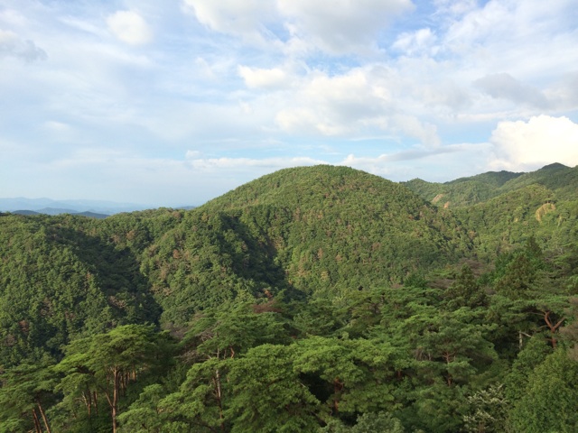 六甲有馬ロープウェイの窓から見える六甲山系の景色 ロープウェイからの眺望は絶景