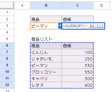 指定する表の図