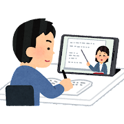 オンライン授業を受ける学生のイラスト（男性）