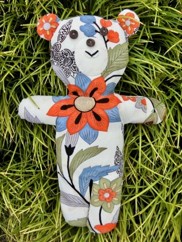 くまのぬいぐるみ　ランラン　着物生地