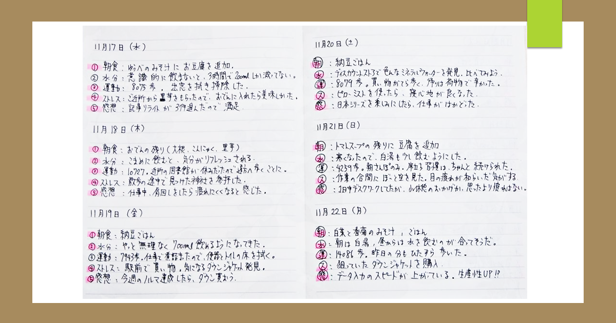 「5行日記」で超基本の5項目を記録してみた04
