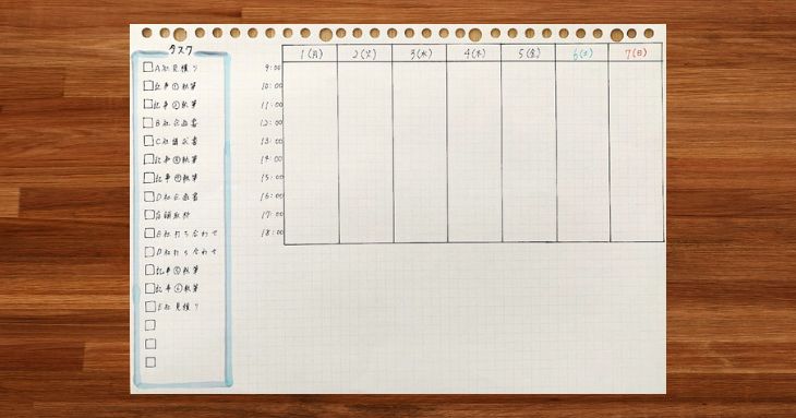 1週間ぶんのタスクをすべて書き出したウィークリー手帳
