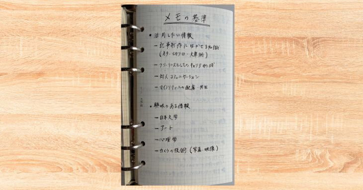 筆者がバイブルサイズの手帳に記した、メモの基準