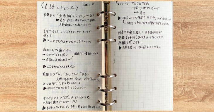 筆者がバイブルサイズの手帳に記した、インプットメモ