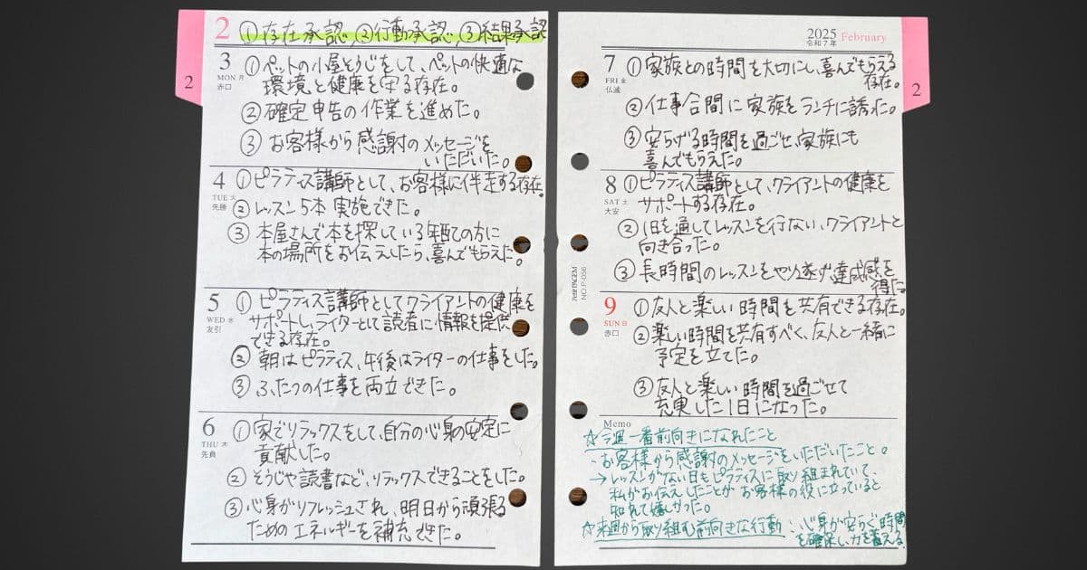 筆者が作成した「ポジティブ記録帳」