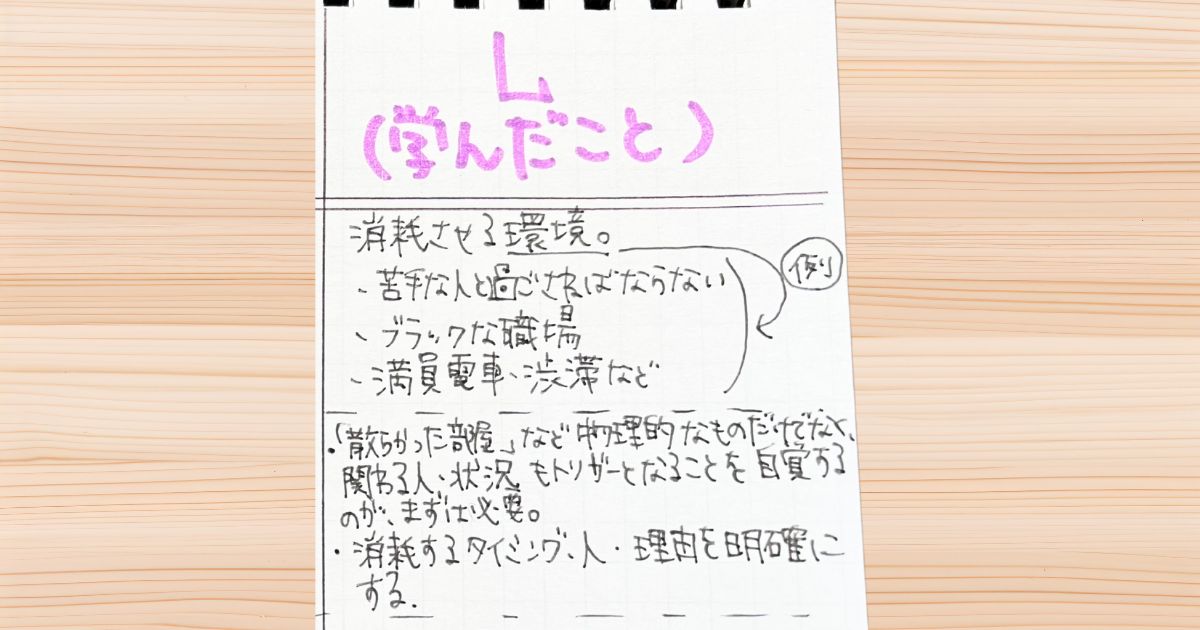 Ｌの欄に書き込んだ様子