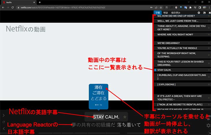 「Language Reactor」をNETFLIXで使用する例