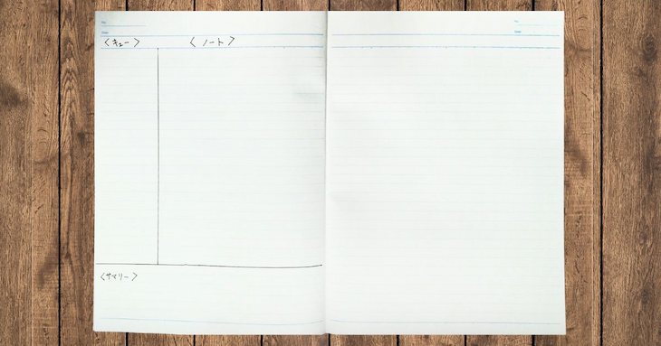 ノートに線を引いて3つのスペースに区切った様子