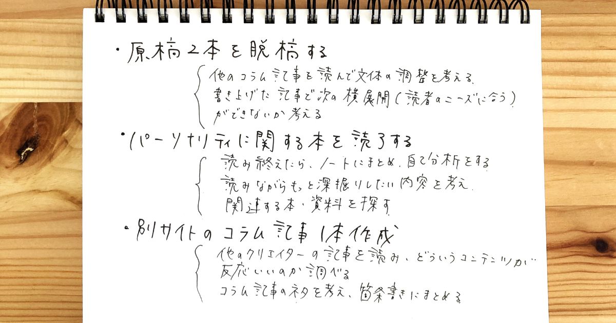 今週やるべきことを棚卸しした様子