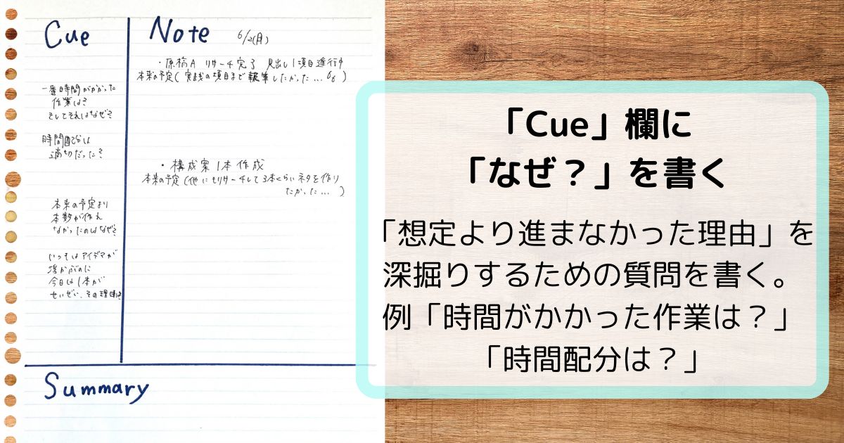 Cue欄に「なぜ？」を書き出した様子