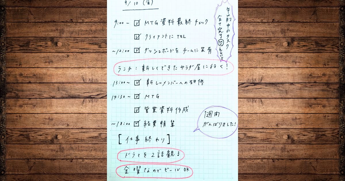 やる気が出るToDoリストを作成した様子
