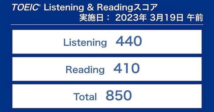 2023年3月のTOEICで850点を獲得