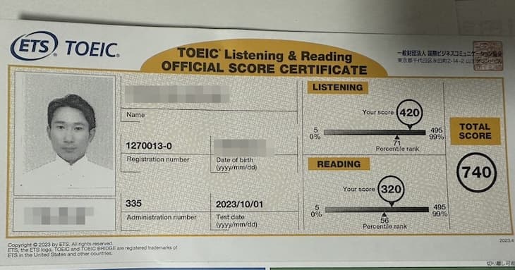受講前のTOEICスコア