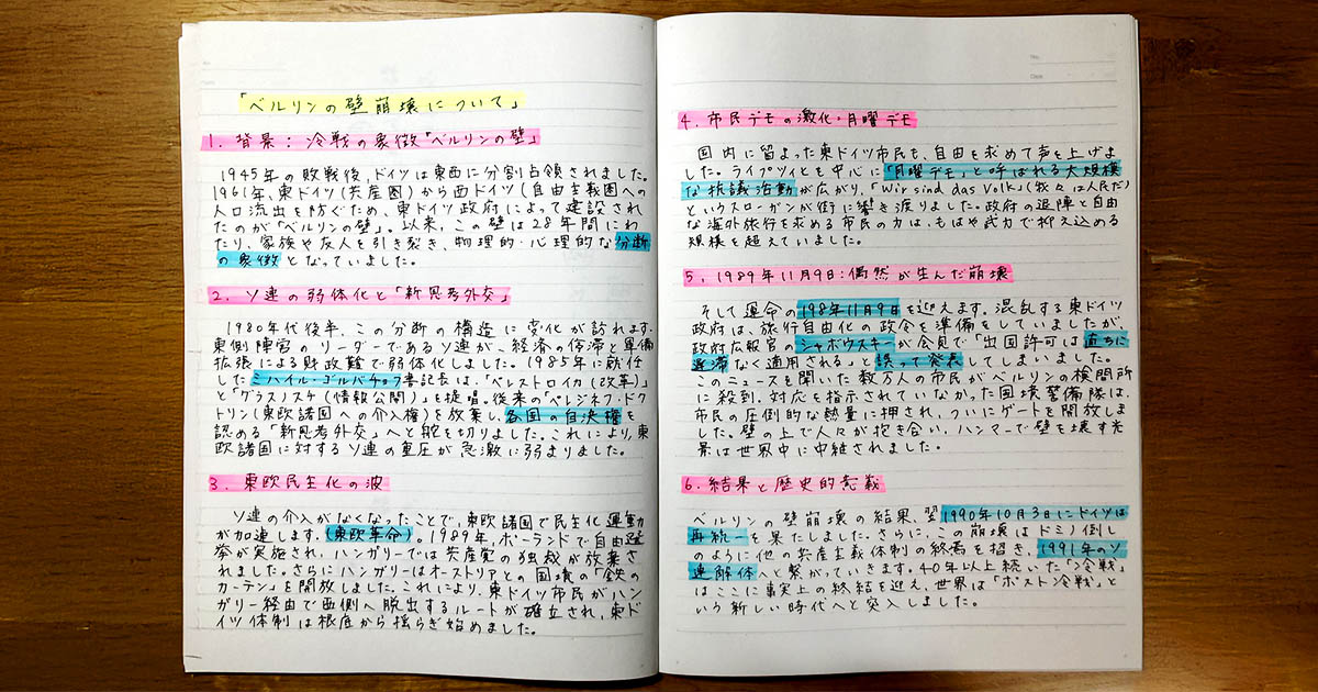 きれいに整理された資格勉強のまとめノート。情報量は多いが、毎日見返すには重い