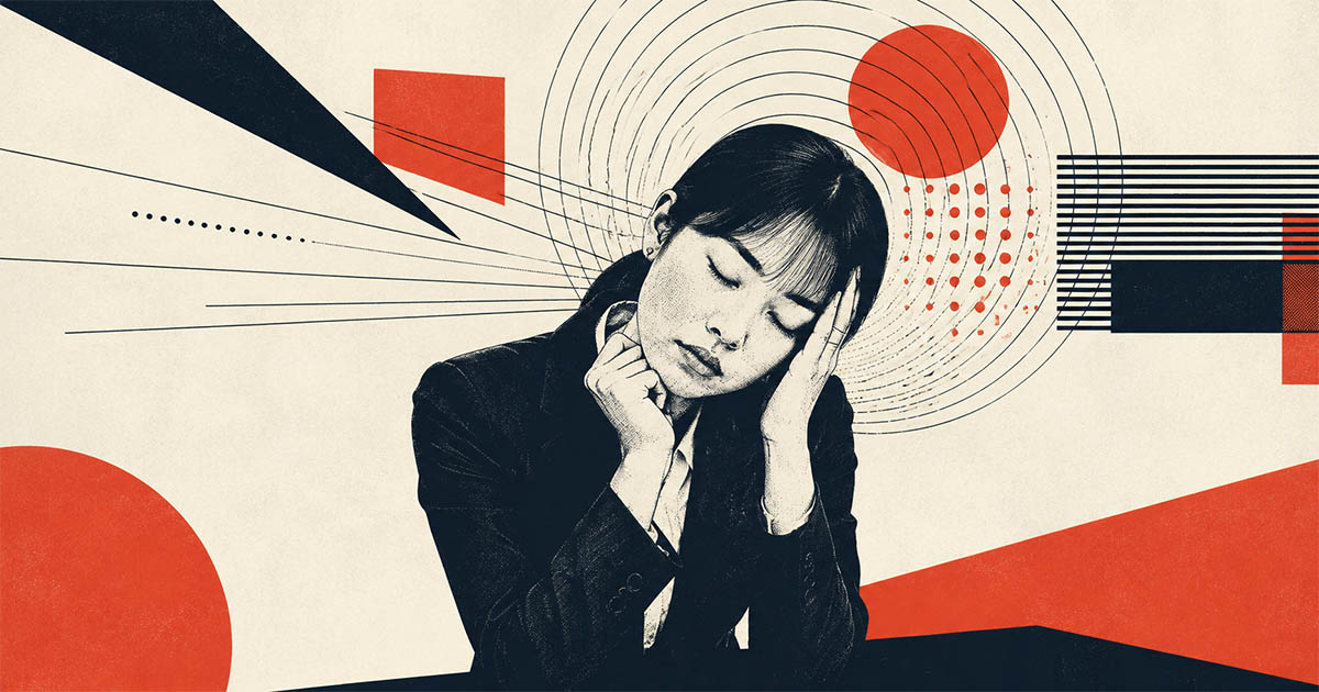 ものごとをゆっくり深く考えこむ人物。内向型が長い神経経路で情報を処理する様子のイメージ