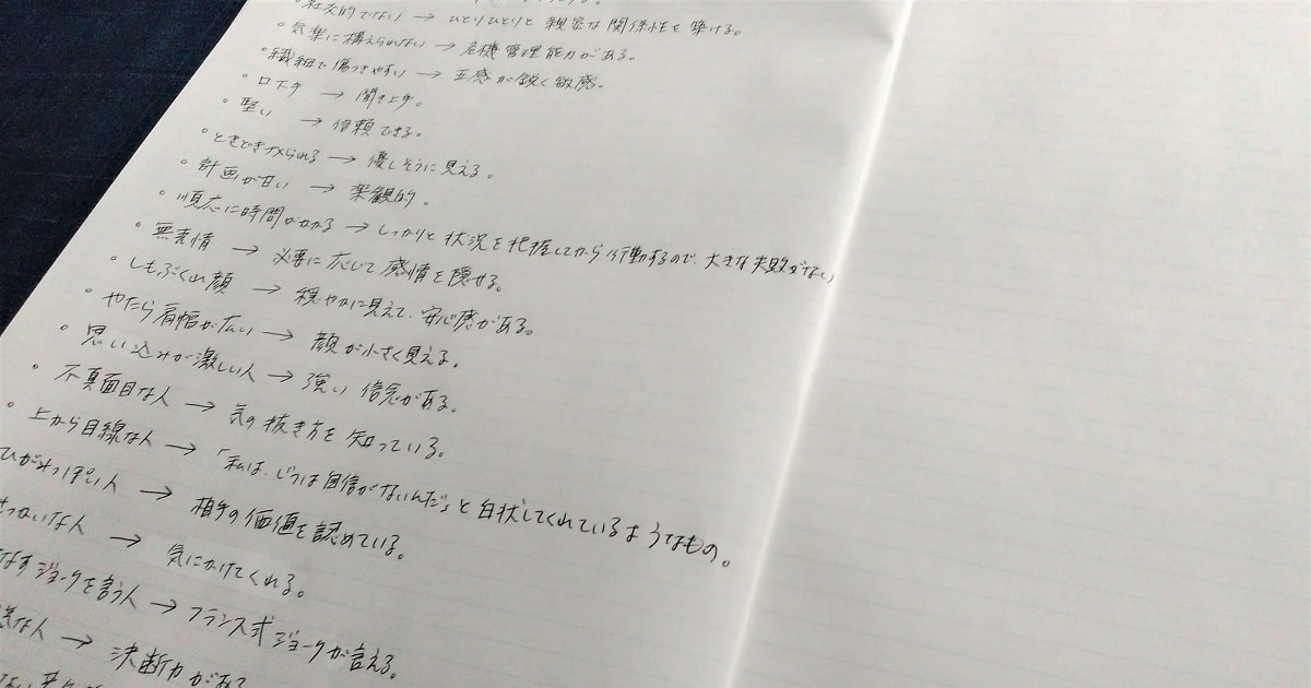 リフレームノートに書いた欠点や好きではない部分を、違う視点で見直し、書き出してみた。