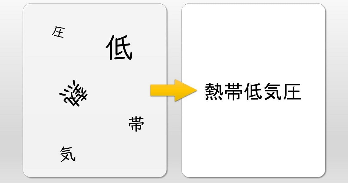 バラバラになった文字を、既存の言葉に変換するトレーニング