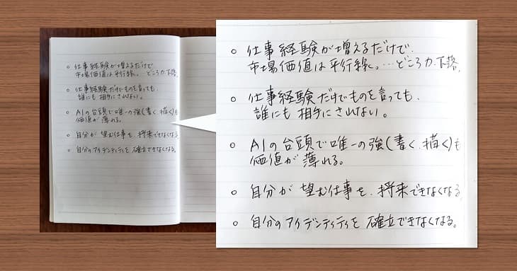 いま勉強しなければ、将来どうなってしまうか書き出したもの