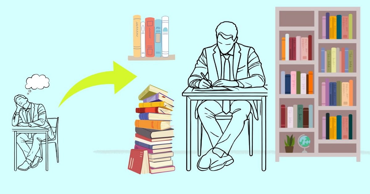 学ばない人が、学ぶ人に変身した状況を表現したイラスト