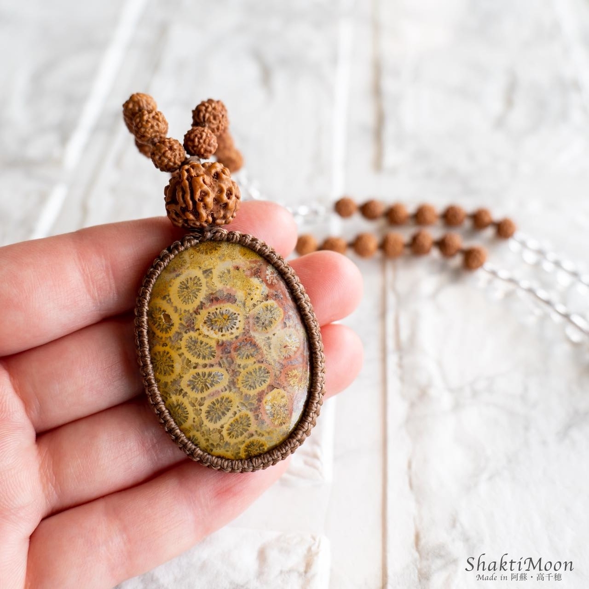 フォシルコーラル シルバー ペンダントトップ 雫 フォッシルコーラル