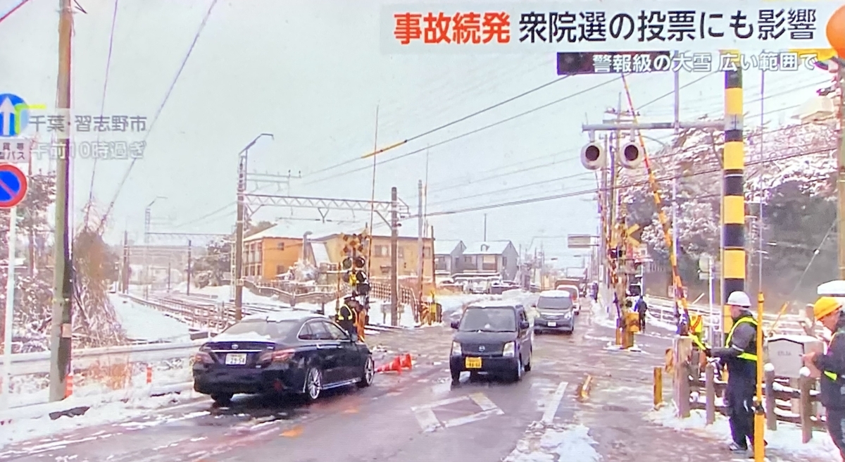雪に因る事故①東京で観光バス等 ②栃木で普通乗用車と軽 ③千葉で立往生した普通乗用車と列車 - shiburoumurasakiの日記