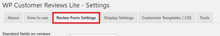 WP Customer ReviewsのReview Form Settingタブの画像
