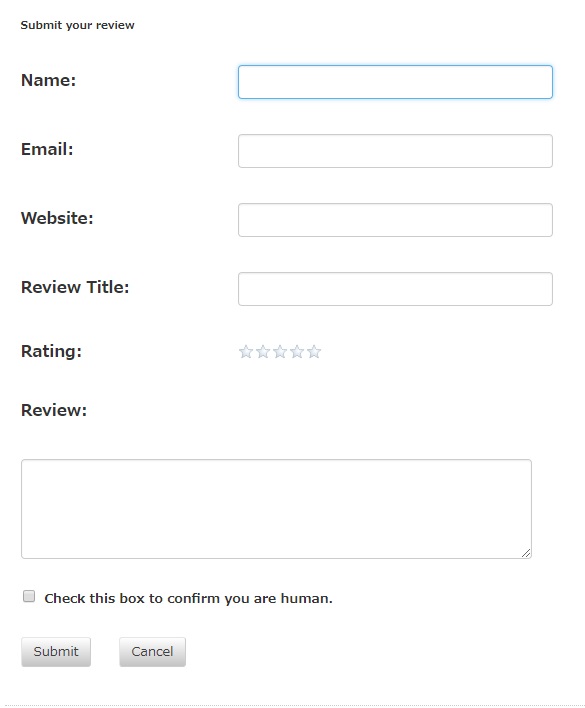 WP Customer Reviewsでデフォルト表示されるレビュー投稿フォームの画像