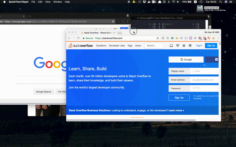 Navigating through windows on macOS.