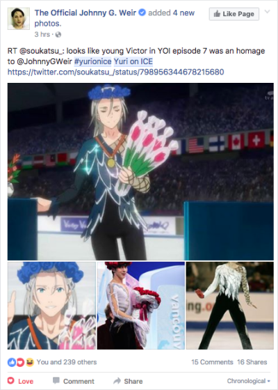 海外の反応 アニメ フィギュアスケート選手のジョニー ウィアーも ユーリ On Ice に夢中 Worldwidehorizon