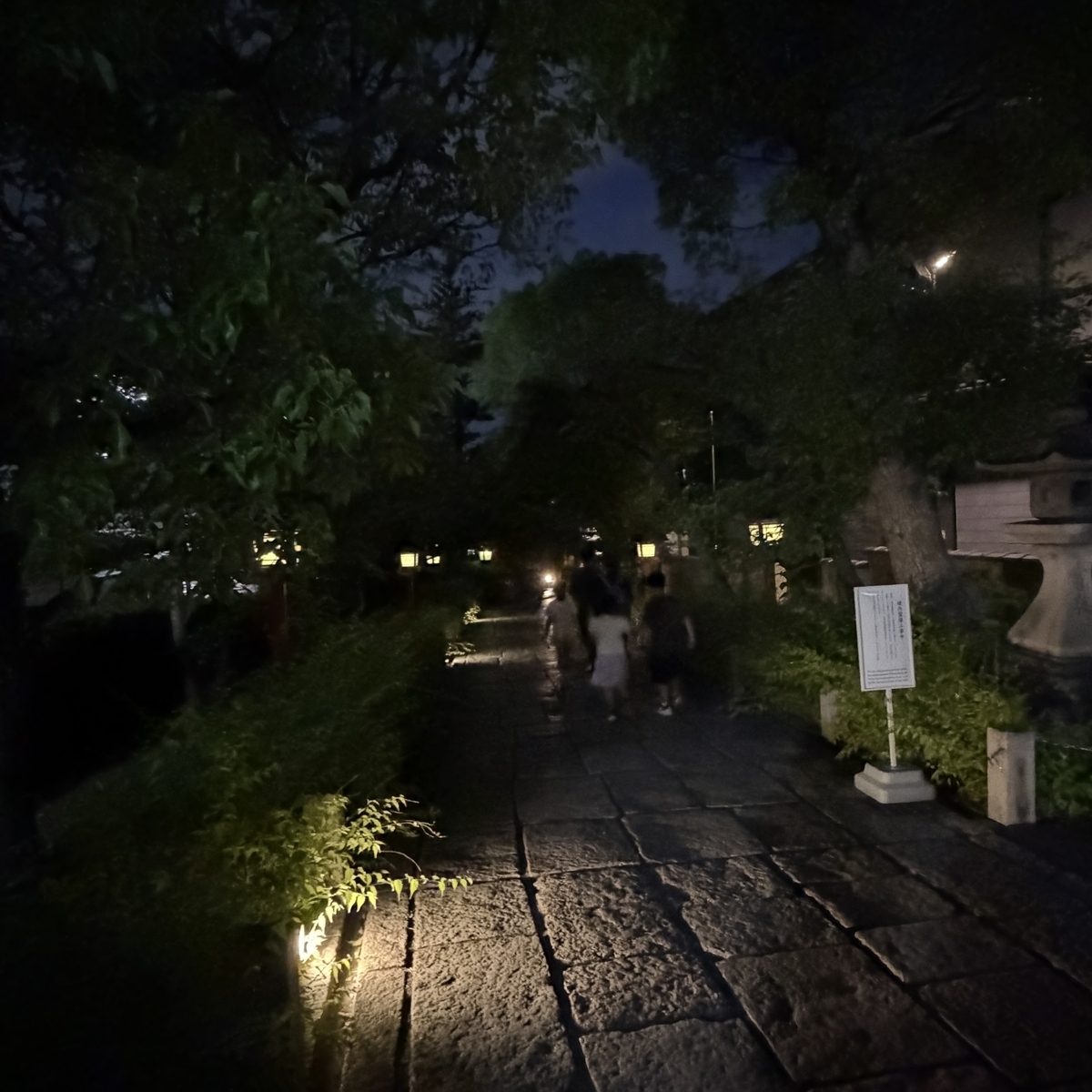 安井金比羅宮の提灯に照らされた参道(夜)