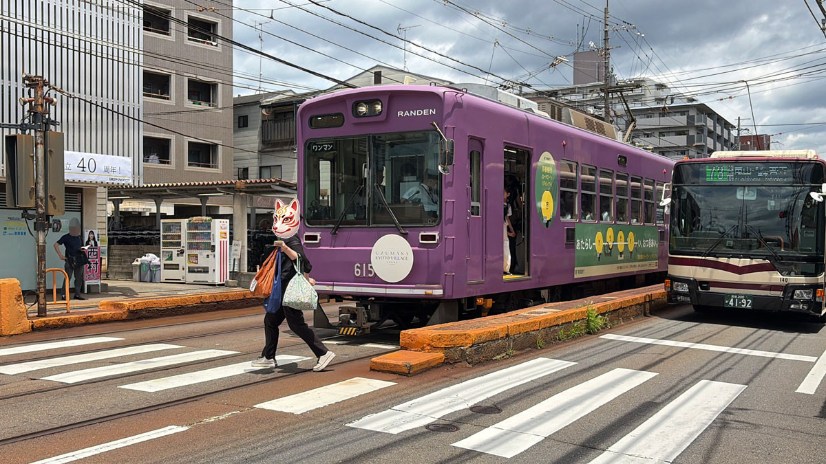 横断歩道と電車、車の様子