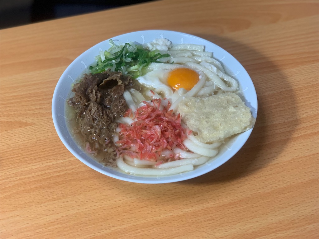 立花うどんのお持ち帰りの肉うどんプラストッピング