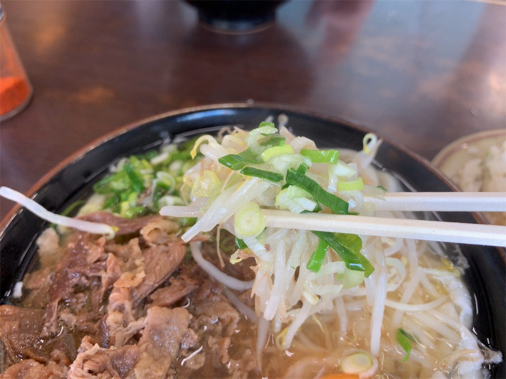 立花うどんの肉玉子もやしうどんのもやしの写真