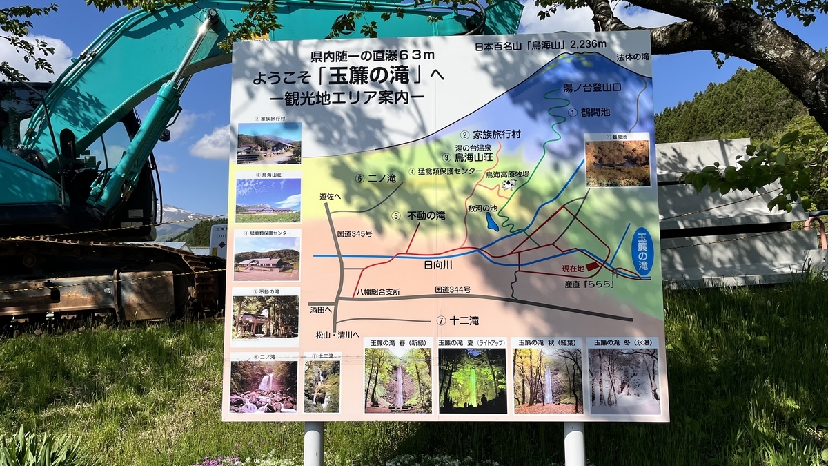 玉簾の滝駐車場の案内板