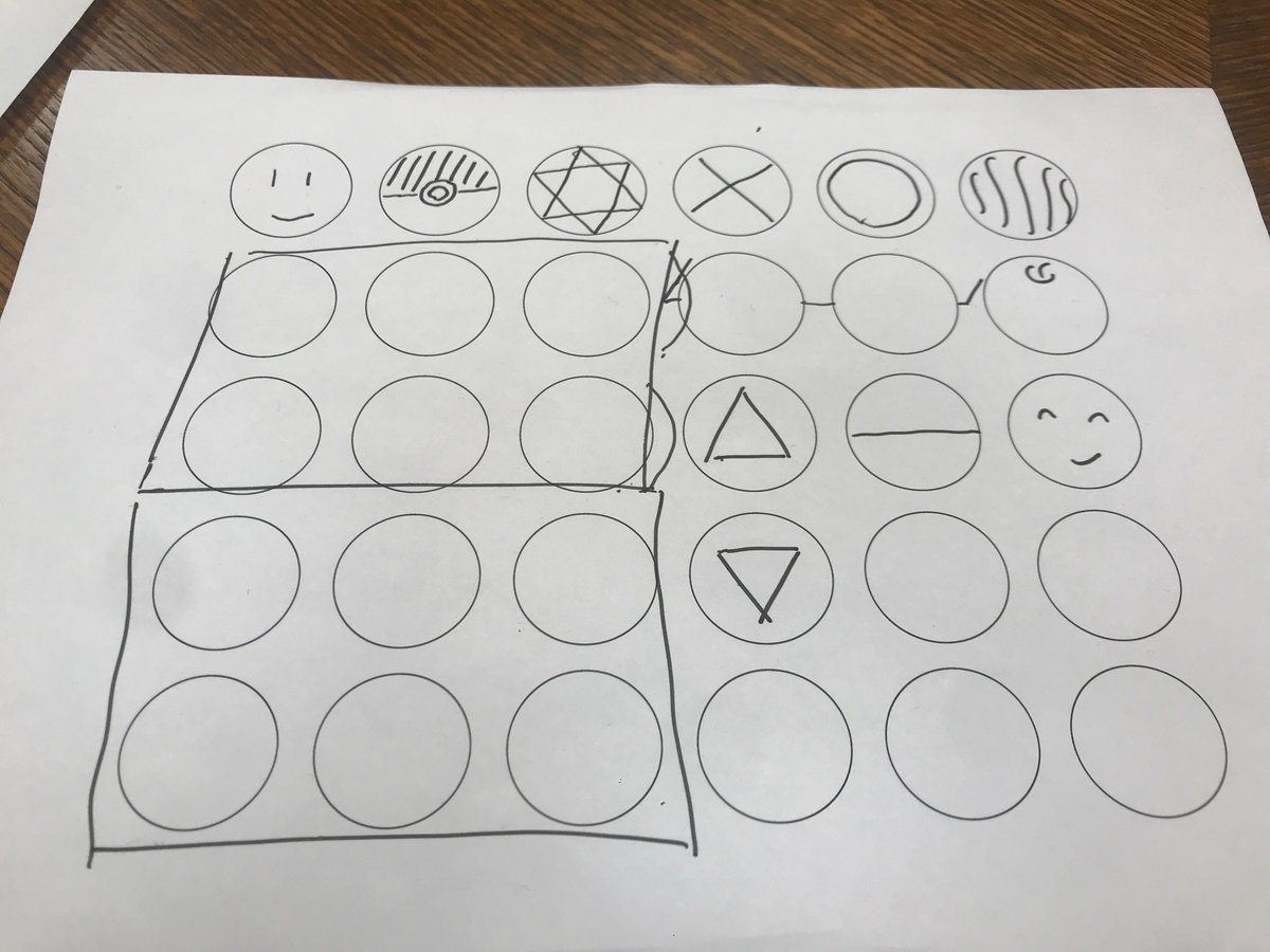 12個の丸を駆使して卵パックの絵を描いた様子