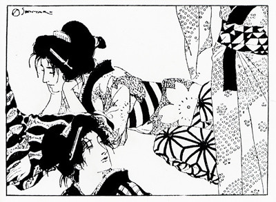 続いて大正15年 1926年8月 作家デビュー間もない吉川英治を一躍大人気作家に押し上げた時代小説 鳴門 秘帖 大阪毎日新聞連載 の挿絵を担当 ビアズレー風のタッチで話題になり モダン浮世絵 とよばれ評判を呼んだ 装丁家 大貫伸樹の装丁挿絵探検隊