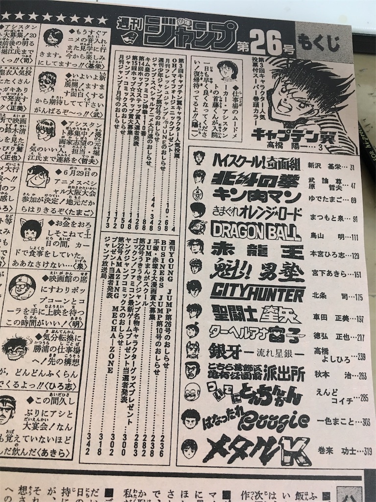 1986年（昭和61年）6月9日号（第26号）目次画像