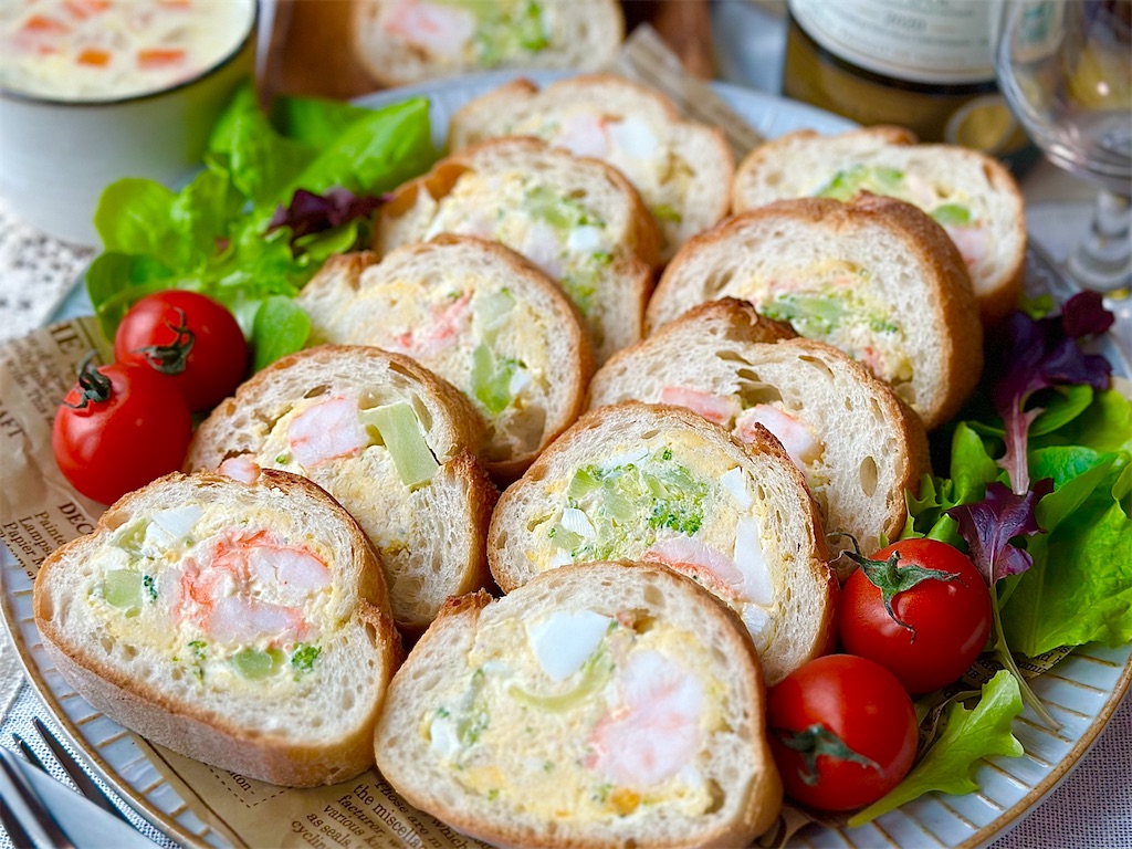 レシピ 海老とブロッコリーのスタッフドバゲット しにゃごはん Blog