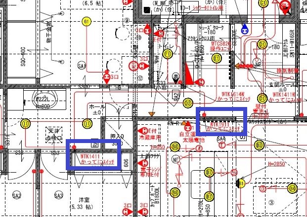 廊下のかってにスイッチ(人感センサー)配置