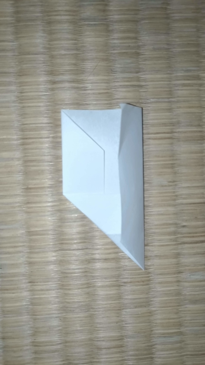 重なっていない部分を真ん中に合わせておる。(多分折り筋がもともとあるから大丈夫だと思うけど。)