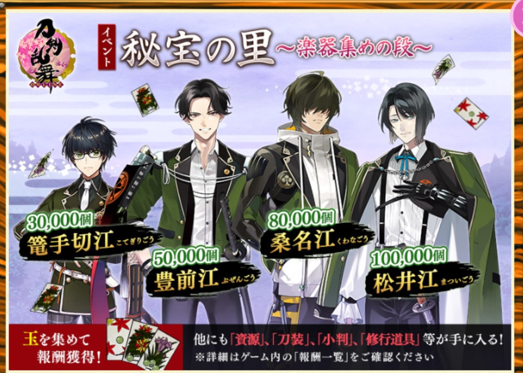 2018年5 6月版 刀剣乱舞 秘宝の里 楽器集めの段 玉ノルマと攻略 超難周回編成案等 第9回 スマホアプリ攻略まとめアンテナ