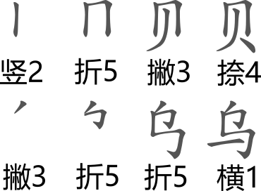 「贝」「乌」の笔顺编号