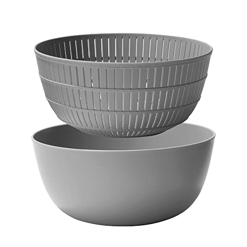 ライクイット ( like-it ) ざる ボウル 樹脂製 Colander&Bowl 米とぎにも使える ザルとボール Ф22.7×高10.4cm ボウル:Ф23.7×高10.7cm グレー 日本製 水切り 湯切り可能 3.2L