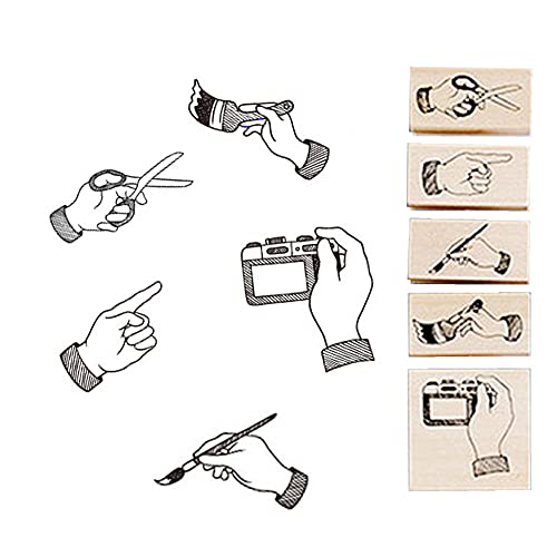 moin moin はんこ スタンプ 5個セット 手 指さし カメラ 筆 はさみ 木 木製 2107stp6