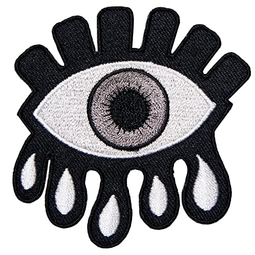 刺繍アイロンワッペン アップリケ パッチ【悲しい目】涙 瞳 悪魔 妖怪 マーク 刺しゅう アイロン接着 糊付き