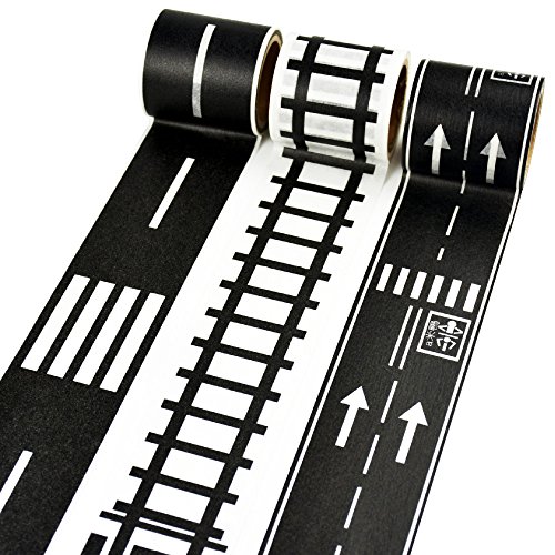 AGM65 自分で道をつくれる 道路柄 マスキングテープ 3本セット 道路 滑走路 線路 おもちゃ 遊び インテリア