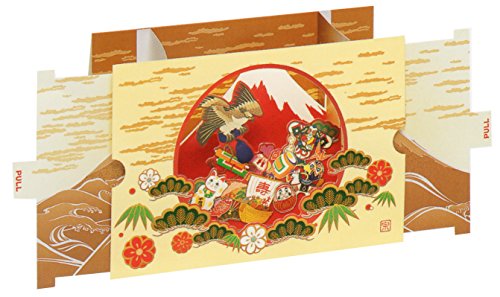 AAY42-1431 和風グリーティングカード・お年賀／むねかた 立体「初夢福づくし」(中紙・封筒付) 再生紙 英文説明入 クリスマスカード